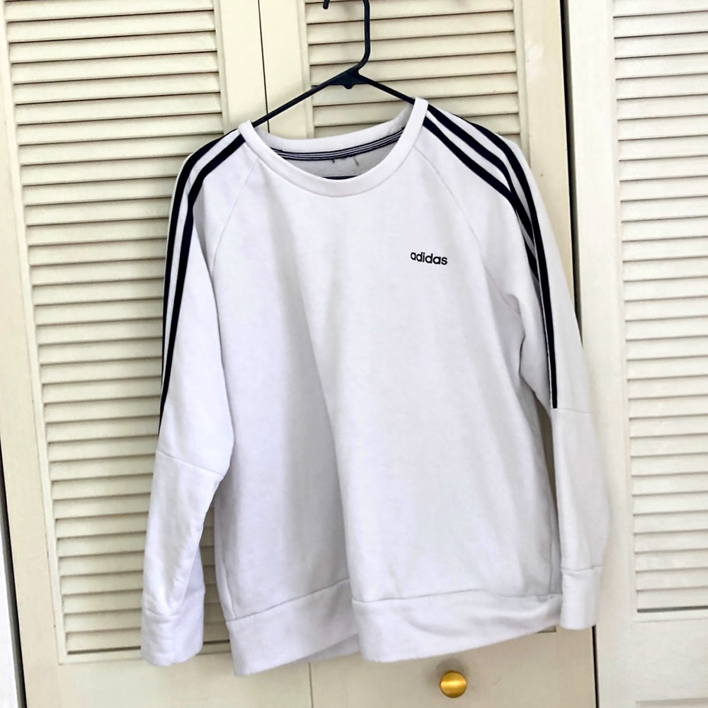 White Adidas Sweatshirt with striped sleeves